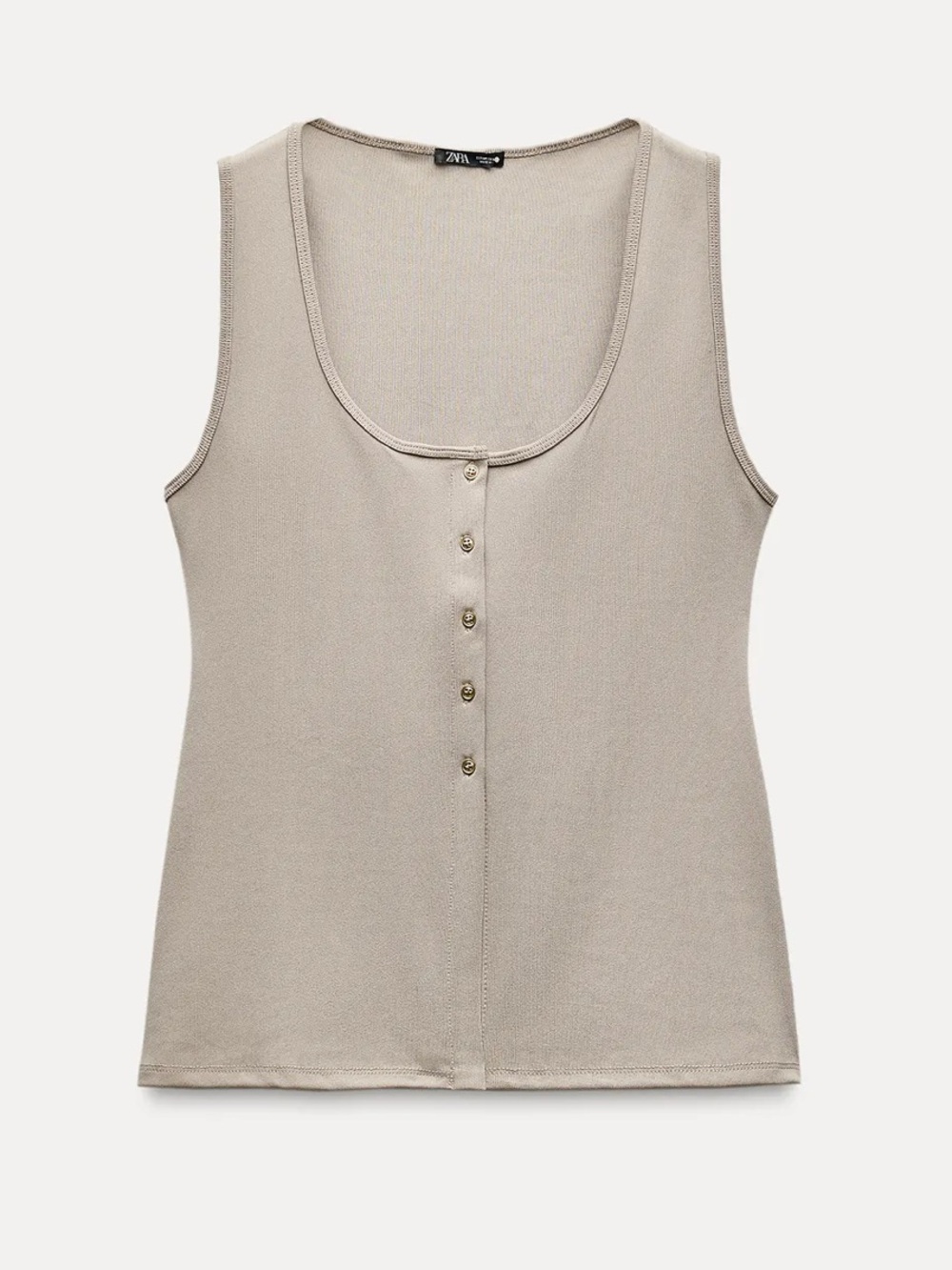 ZARA Taupe Button-Front Scoop Neck Tank